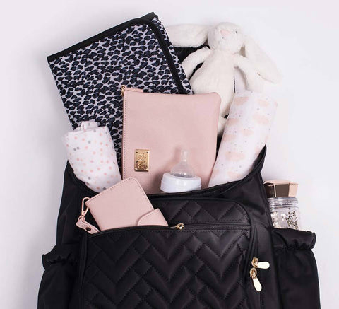 Baby backpack with contents